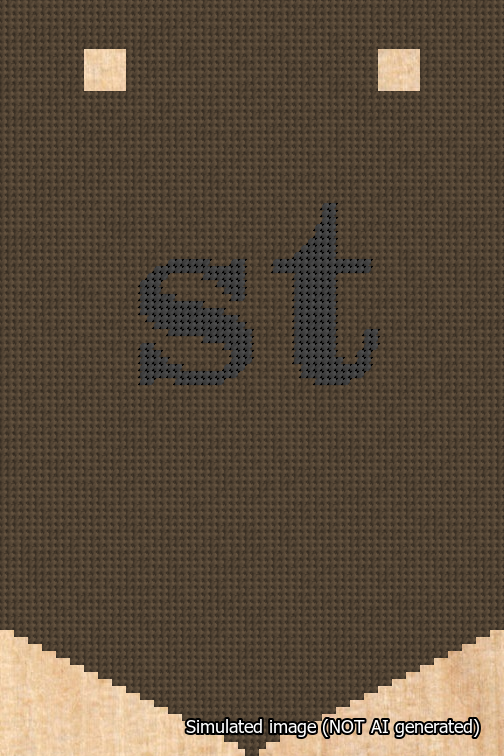A simulated image of the stitched needlepoint design: Banner 18m Pointed st Black on Brown. Not A.I. generated.