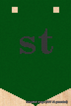 A simulated image of the stitched needlepoint design: Banner 18m Pointed st Black on Green. Not A.I. generated.