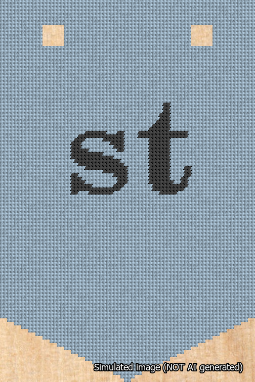A simulated image of the stitched needlepoint design: Banner 18m Pointed st Black on Light Blue. Not A.I. generated.
