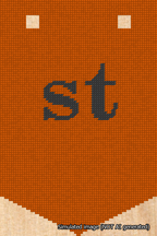 A simulated image of the stitched needlepoint design: Banner 18m Pointed st Black on Orange. Not A.I. generated.