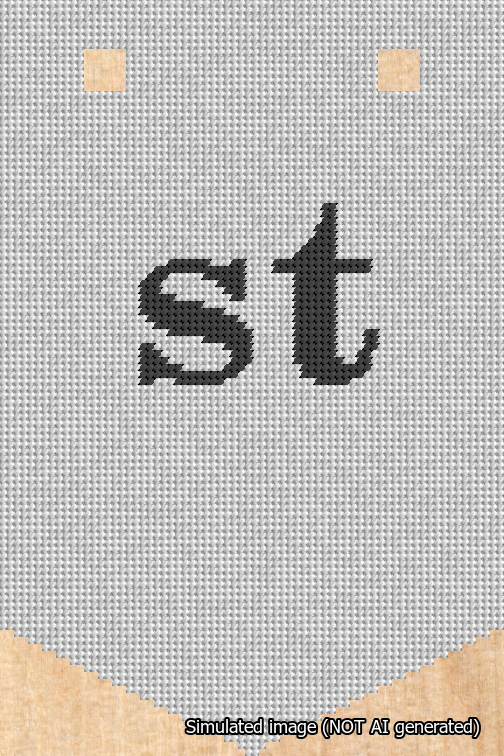 A simulated image of the stitched needlepoint design: Banner 18m Pointed st Black on White. Not A.I. generated.