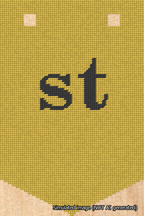 A simulated image of the stitched needlepoint design: Banner 18m Pointed st Black on Yellow. Not A.I. generated.