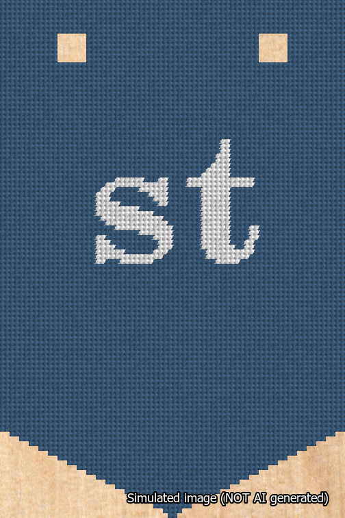 A simulated image of the stitched needlepoint design: Banner 18m Pointed st White on Blue. Not A.I. generated.