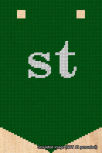 A simulated image of the stitched needlepoint design: Banner 18m Pointed st White on Green. Not A.I. generated.