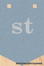 A simulated image of the stitched needlepoint design: Banner 18m Pointed st White on Light Blue. Not A.I. generated.