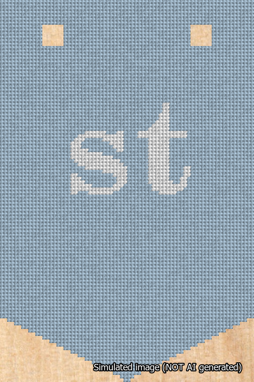 A simulated image of the stitched needlepoint design: Banner 18m Pointed st White on Light Blue. Not A.I. generated.