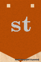 A simulated image of the stitched needlepoint design: Banner 18m Pointed st White on Orange. Not A.I. generated.