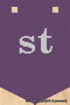 A simulated image of the stitched needlepoint design: Banner 18m Pointed st White on Purple. Not A.I. generated.