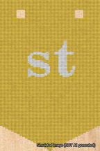 A simulated image of the stitched needlepoint design: Banner 18m Pointed st White on Yellow. Not A.I. generated.