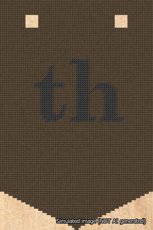 A simulated image of the stitched needlepoint design: Banner 18m Pointed th Black on Brown. Not A.I. generated.