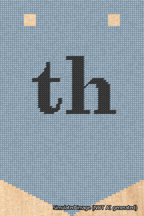 A simulated image of the stitched needlepoint design: Banner 18m Pointed th Black on Light Blue. Not A.I. generated.