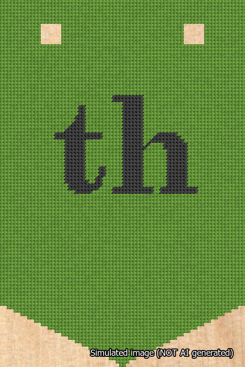 A simulated image of the stitched needlepoint design: Banner 18m Pointed th Black on Light Green. Not A.I. generated.