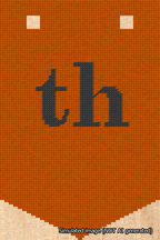 A simulated image of the stitched needlepoint design: Banner 18m Pointed th Black on Orange. Not A.I. generated.
