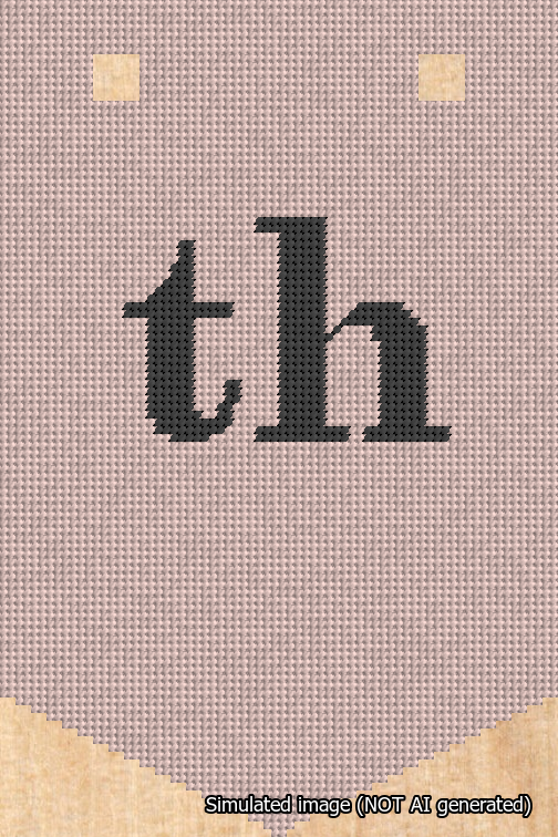 A simulated image of the stitched needlepoint design: Banner 18m Pointed th Black on Pink. Not A.I. generated.