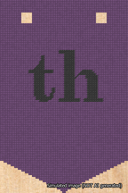 A simulated image of the stitched needlepoint design: Banner 18m Pointed th Black on Purple. Not A.I. generated.