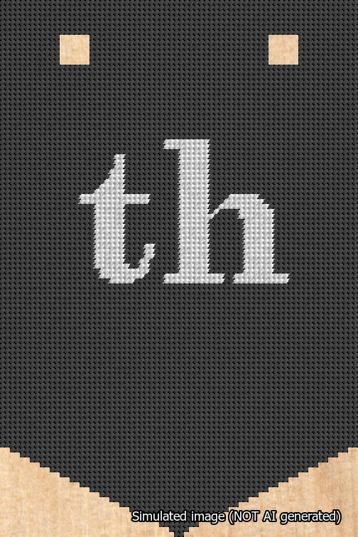 A simulated image of the stitched needlepoint design: Banner 18m Pointed th White on Black. Not A.I. generated.