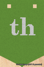 A simulated image of the stitched needlepoint design: Banner 18m Pointed th White on Light Green. Not A.I. generated.