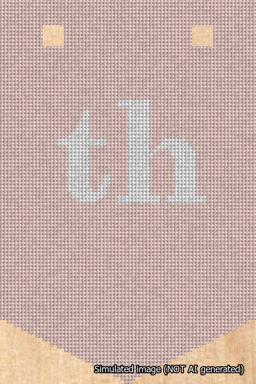 A simulated image of the stitched needlepoint design: Banner 18m Pointed th White on Pink. Not A.I. generated.