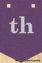 A simulated image of the stitched needlepoint design: Banner 18m Pointed th White on Purple. Not A.I. generated.