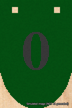 A simulated image of the stitched needlepoint design: Banner 18m Rounded 0 Black on Green. Not A.I. generated.