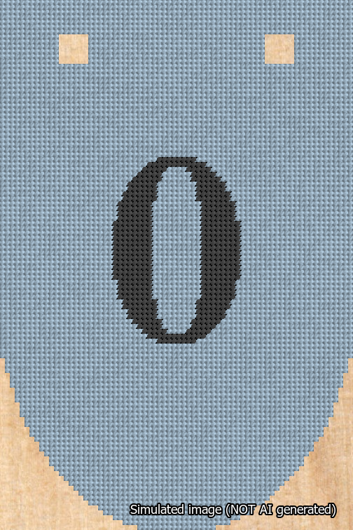 A simulated image of the stitched needlepoint design: Banner 18m Rounded 0 Black on Light Blue. Not A.I. generated.