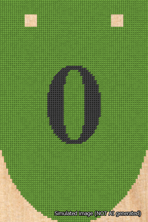A simulated image of the stitched needlepoint design: Banner 18m Rounded 0 Black on Light Green. Not A.I. generated.