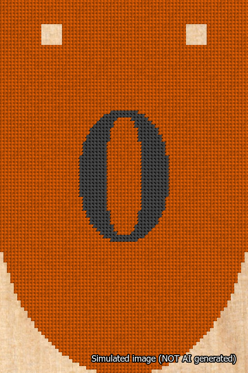 A simulated image of the stitched needlepoint design: Banner 18m Rounded 0 Black on Orange. Not A.I. generated.