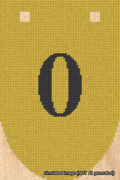 A simulated image of the stitched needlepoint design: Banner 18m Rounded 0 Black on Yellow. Not A.I. generated.