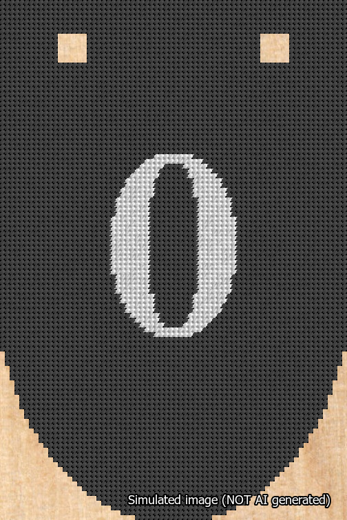 A simulated image of the stitched needlepoint design: Banner 18m Rounded 0 White on Black. Not A.I. generated.