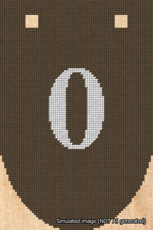 A simulated image of the stitched needlepoint design: Banner 18m Rounded 0 White on Brown. Not A.I. generated.