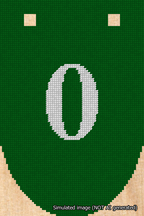 A simulated image of the stitched needlepoint design: Banner 18m Rounded 0 White on Green. Not A.I. generated.