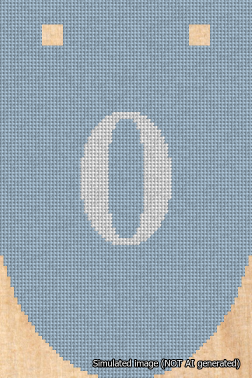A simulated image of the stitched needlepoint design: Banner 18m Rounded 0 White on Light Blue. Not A.I. generated.
