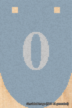 A simulated image of the stitched needlepoint design: Banner 18m Rounded 0 White on Light Blue. Not A.I. generated.
