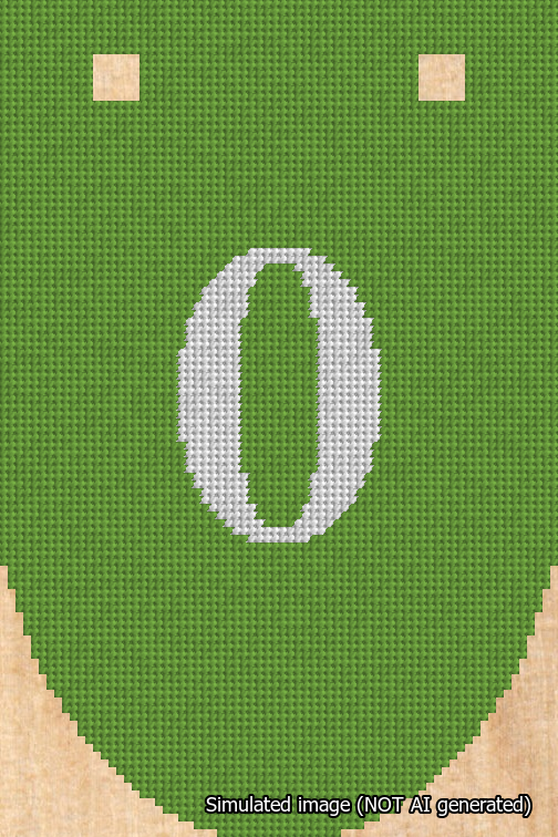 A simulated image of the stitched needlepoint design: Banner 18m Rounded 0 White on Light Green. Not A.I. generated.