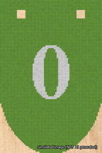A simulated image of the stitched needlepoint design: Banner 18m Rounded 0 White on Light Green. Not A.I. generated.