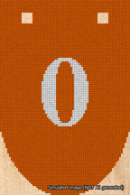 A simulated image of the stitched needlepoint design: Banner 18m Rounded 0 White on Orange. Not A.I. generated.