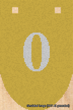 A simulated image of the stitched needlepoint design: Banner 18m Rounded 0 White on Yellow. Not A.I. generated.