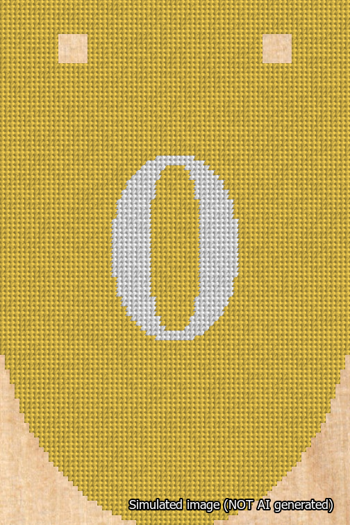 A simulated image of the stitched needlepoint design: Banner 18m Rounded 0 White on Yellow. Not A.I. generated.