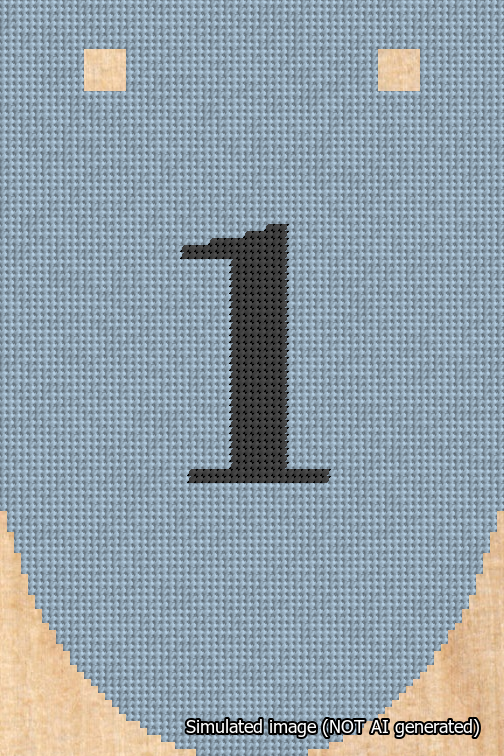 A simulated image of the stitched needlepoint design: Banner 18m Rounded 1 Black on Light Blue. Not A.I. generated.