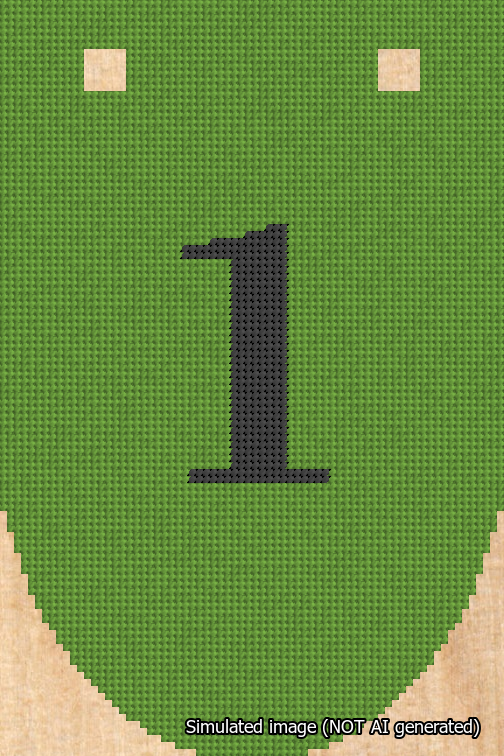 A simulated image of the stitched needlepoint design: Banner 18m Rounded 1 Black on Light Green. Not A.I. generated.