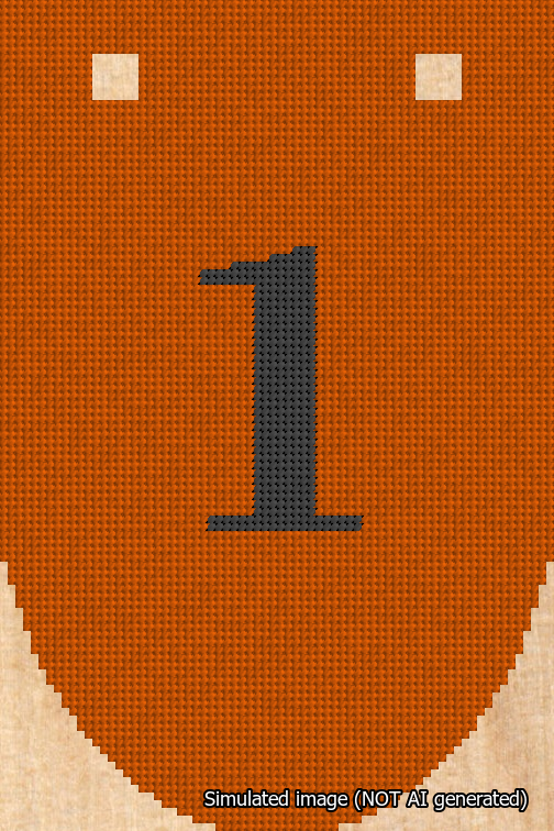 A simulated image of the stitched needlepoint design: Banner 18m Rounded 1 Black on Orange. Not A.I. generated.