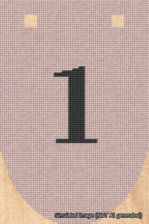 A simulated image of the stitched needlepoint design: Banner 18m Rounded 1 Black on Pink. Not A.I. generated.