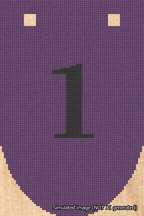 A simulated image of the stitched needlepoint design: Banner 18m Rounded 1 Black on Purple. Not A.I. generated.