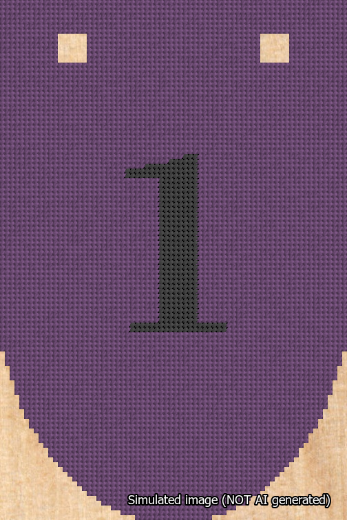 A simulated image of the stitched needlepoint design: Banner 18m Rounded 1 Black on Purple. Not A.I. generated.