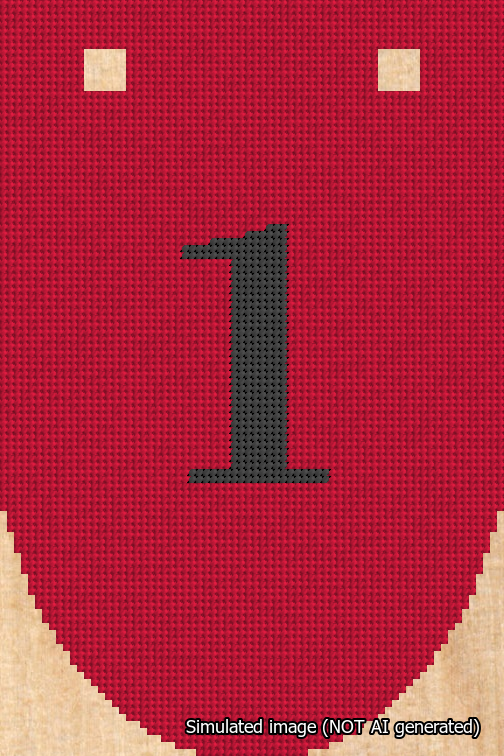 A simulated image of the stitched needlepoint design: Banner 18m Rounded 1 Black on Red. Not A.I. generated.
