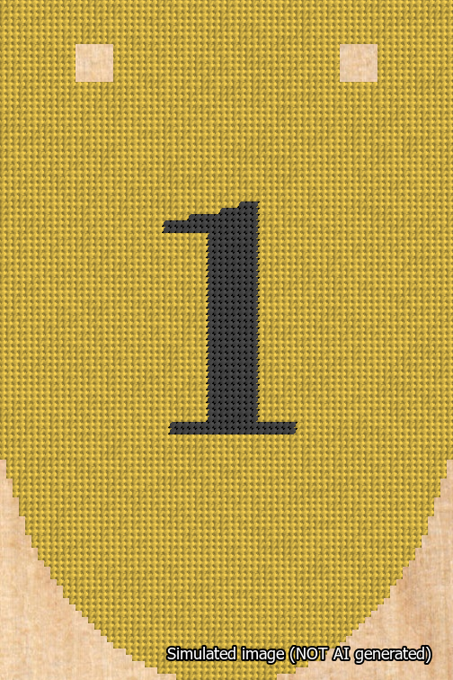 A simulated image of the stitched needlepoint design: Banner 18m Rounded 1 Black on Yellow. Not A.I. generated.
