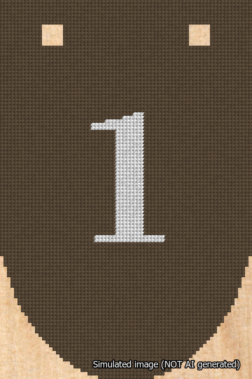 A simulated image of the stitched needlepoint design: Banner 18m Rounded 1 White on Brown. Not A.I. generated.