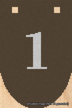 A simulated image of the stitched needlepoint design: Banner 18m Rounded 1 White on Brown. Not A.I. generated.