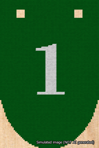 A simulated image of the stitched needlepoint design: Banner 18m Rounded 1 White on Green. Not A.I. generated.