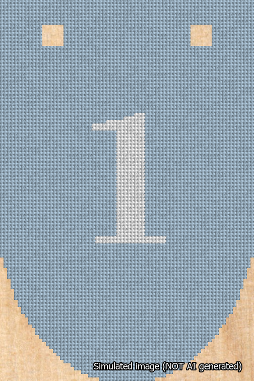 A simulated image of the stitched needlepoint design: Banner 18m Rounded 1 White on Light Blue. Not A.I. generated.